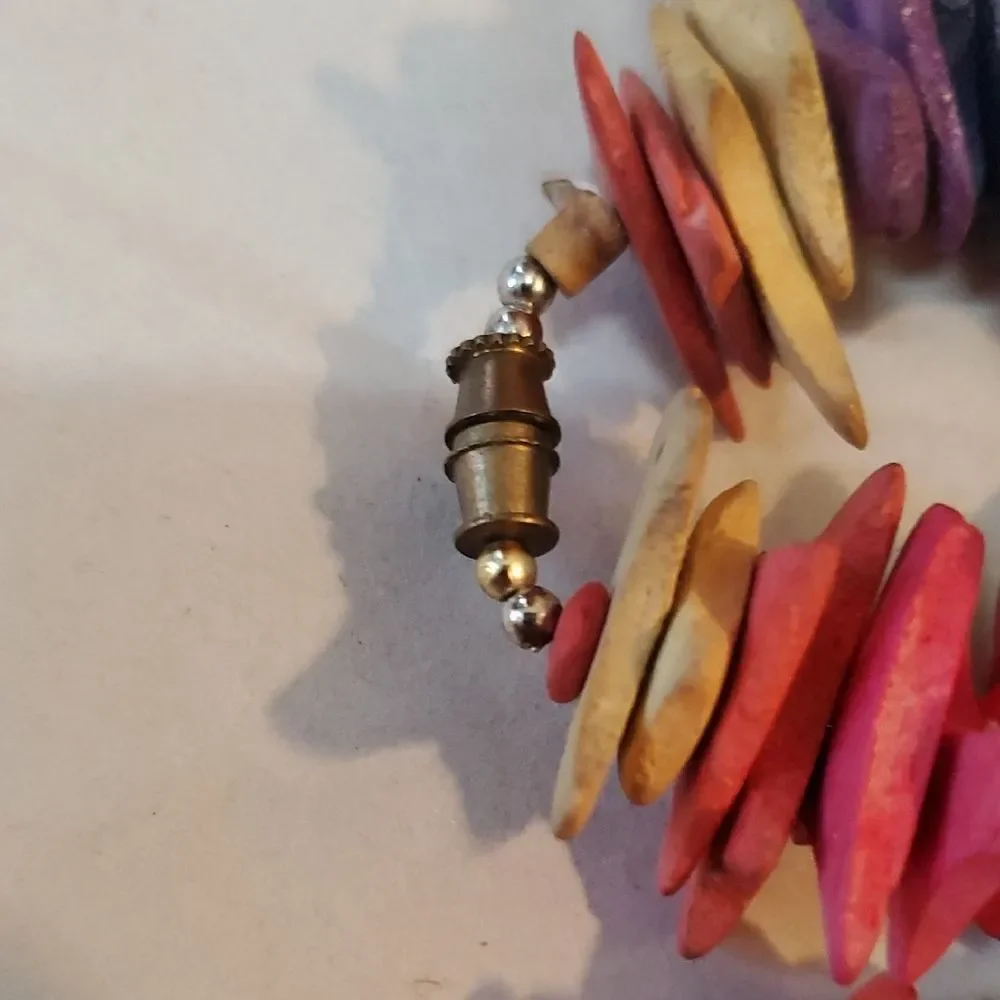 Colorful Wooden Bead Long Necklace Rainbow